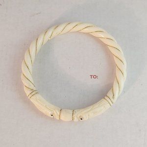 Vintage Women's 14K Gold Wire Wrapped Dragon Head Carved Bone Bangle Bracelet